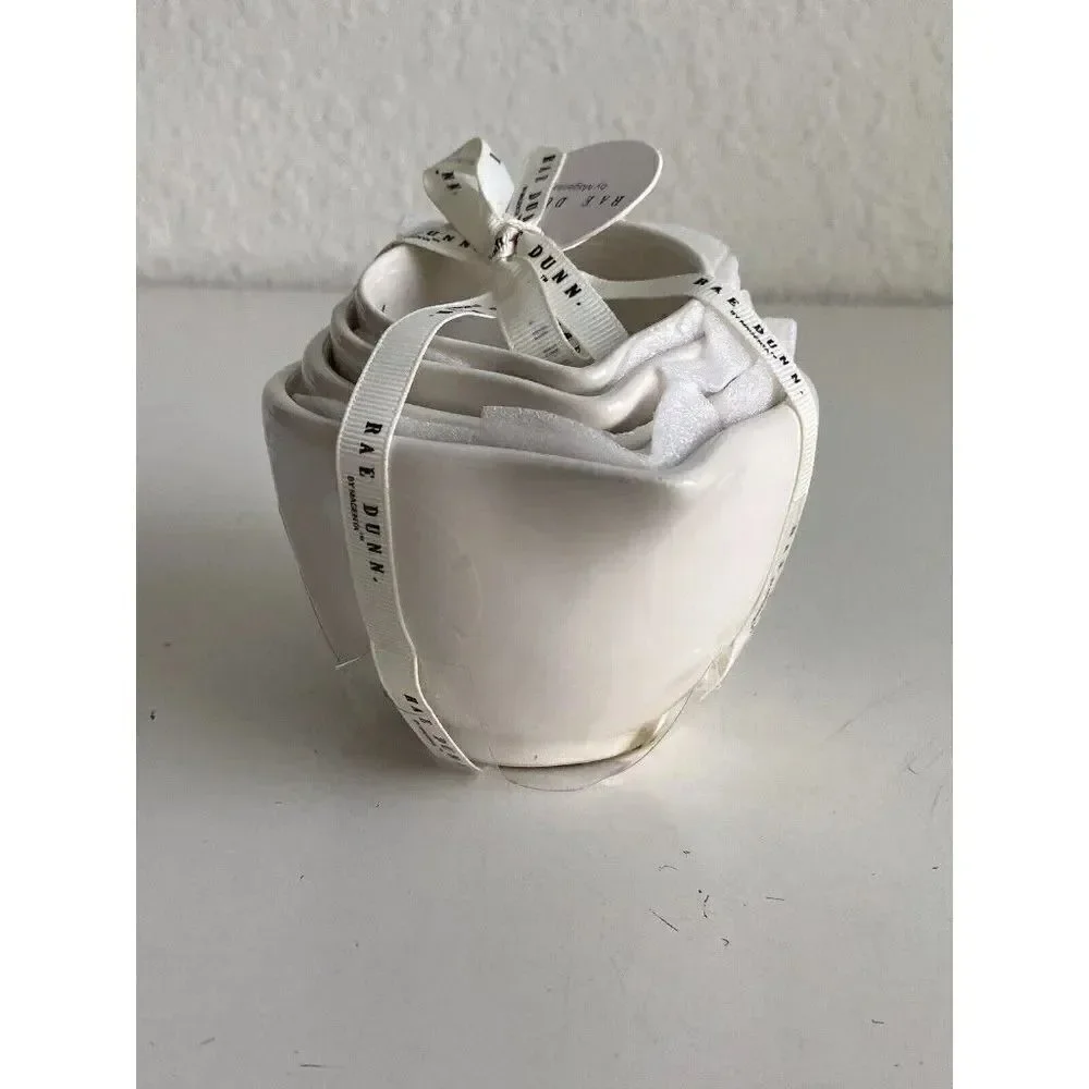 Rae Dunn White Tea Cup Measuring Cups With Cute Handle 4 Piece Set New with Tags